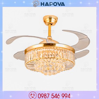 Quạt trần đèn, quạt trần đèn dấu cánh trang trí phòng khách Pha lê HAPOVA DQ 8041