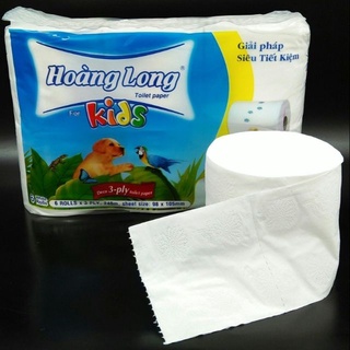[Siêu Rẻ] TÂN BÌNH Lốc 6 cuộn giấy vệ sinh lụa không lõi Hoàng Long Kids