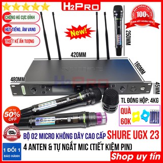 Bộ 02 micro không dây Shure UGX 23 H2Pro-4 râu anten, micro karaoke cao cấp mic hút, tiếng sáng, chống hú (tặng quà 60k) (1)