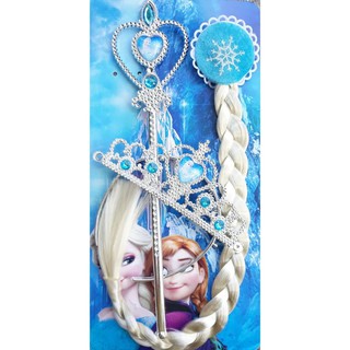 Phụ kiện hóa trang Elsa cho bé gái xinh xắn 2-3 chi tiết Gậy thần+Vương miệng+Tóc+Áo choàng