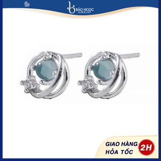 Khuyên Tai Nữ Hình Quả Đia Cầu Bạc 925 Đính Đá Màu Xanh Cho Nữ - B2427 - Bảo Ngọc jewelry