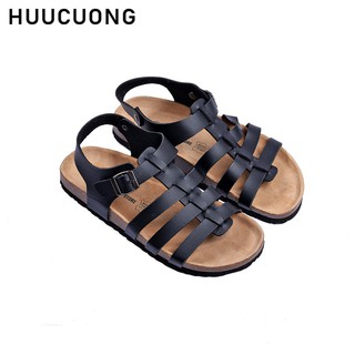 Giày sandal unisex HuuCuong chiến binh màu đen đế trấu handmade