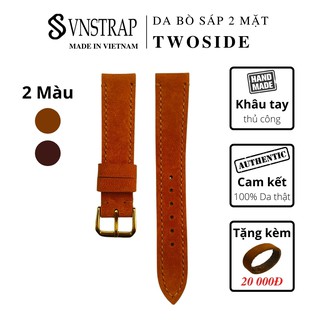 Dây đeo đồng hồ cơ nam nữ da sáp 2 mặt 18mm, 20mm, 22mm, 24mm, quai da thật chính hãng handmade TWOSIDE