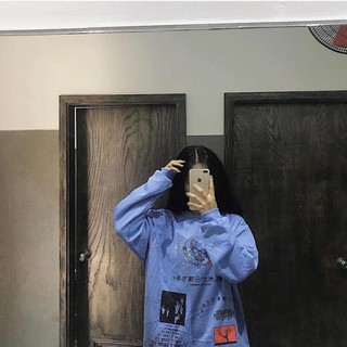 Áo nỉ sweater hình in chữ Hàn
