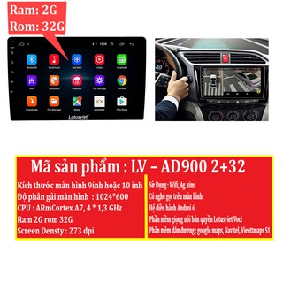 Màn hình DVD Android loại 9-10 inch Wifi, 4G cao cấp dùng cho tất cả các loại xe ô tô LV–AD900 2+32