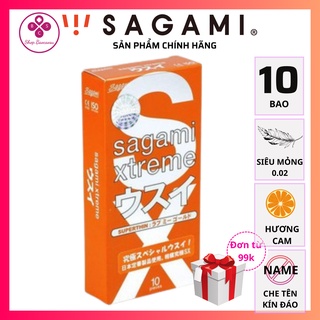 Bao cao su siêu mỏng Sagami hương cam nhiều gel Nhật Bản Love Me Orange hộp 10 chiếc bcs