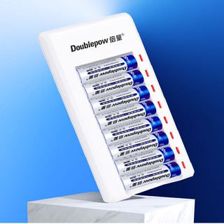 (COMBO) Bộ sạc 8 pin tự ngắt và hộp 8 pin Dowblepow 3000mAh-Hàng chính hãng Doublepow