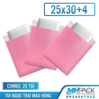 Túi gói hàng chống sốc [20 CÁI] 25x30+4cm túi nilong màu hồng sẵn băng keo hàng dễ vỡ