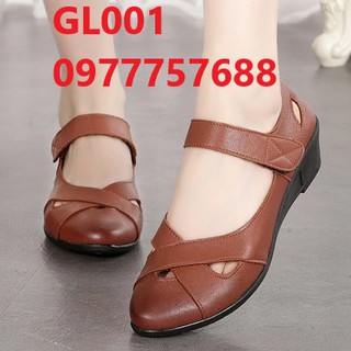 Giày thấp cho mẹ giày đen bệt mũi vuông trung niên êm chân GL001
