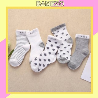 Tất bé yêu Bamezo 5 đôi vớ trẻ con nhiều màu khô thoáng họa tiết cực xinh BT15