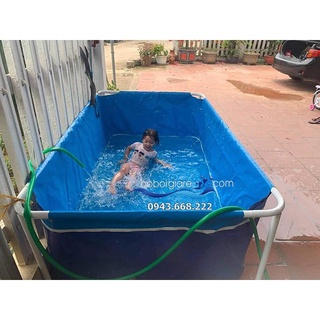 Bể bơi mini,bể bơi cho bé, bể bơi thanh kim loại, bể bơi lắp ghép kích thước 1.3x2.2m bạt PVC 0.6mm