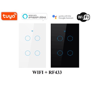[bh 6 tháng]Công Tắc Thông Minh Wifi Tuya, Công Tắc Tuya SmartLife 4 Nút Có Rf433 Cảm Ứng Hình Chữ Nhật Điều Khiển Từ Xa
