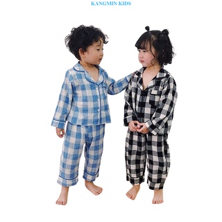 Bộ Pijama kẻ Dài tay cho bé trai, bé gái. Quần áo đồ ngủ dành cho bé tư 6-20kg_KANGMIN KIDS (1)