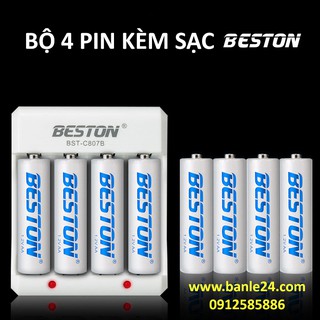 Combo 4 pin AA/AAA kèm sạc hãng BESTON dùng cho mic không dây, camera, pin điều khiển