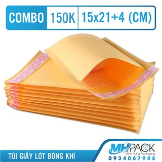 Túi gói hàng chống sốc [COMBO150K] 15x21+4cm 81 túi giấy màu vàng sẵn băng keo hàng dễ vỡ