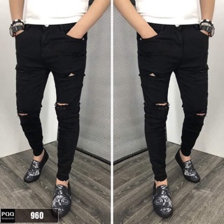 Quần jean nam đen thời trang rách nhiều cá tính 960 có size đại