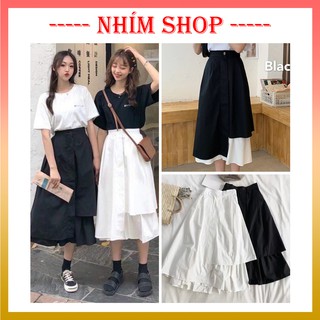 Chân váy ulzzang ❤️ Chân váy vạt lệch phong cách Hàn Quốc 3 màu đen/trắng/phối đen trắng kiểu dáng hot girl - NhimShop