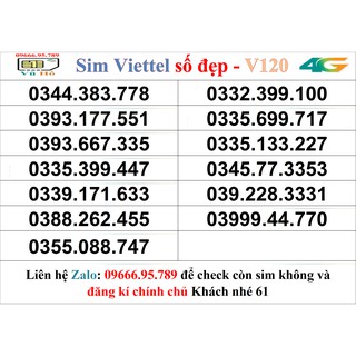 Sim Viettel V120 đầu 09 số đẹp giá rẻ 61