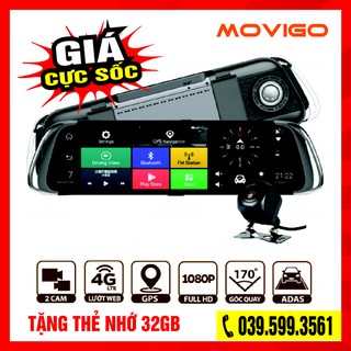 Camera hành trình MOVIGO MV410L (Tặng thẻ nhớ 32G) - 4G dạng gương, Cảnh báo tốc độ bằng giọng nói tiếng Việt {HOT}