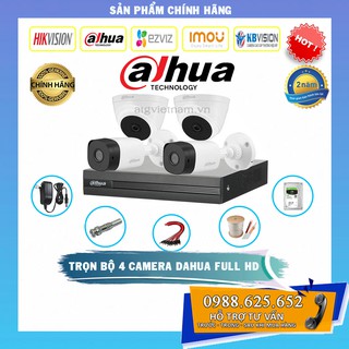 [GIÁ SẬP SÀN] Trọn bộ combo 4 camera Dahua 2.0MP FullHD 1080P - Hàng chính hãng - Đầy đủ phụ kiện