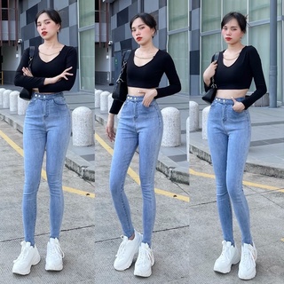 Quần Skinny 3 nút Lưng Siêu Cao YuRi Jeans Màu Xanh Nhạt Đủ Size ( S M L)