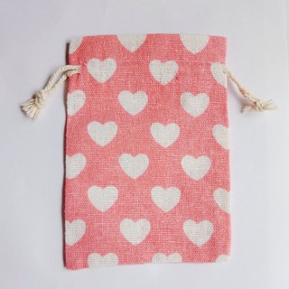 Túi vải nhỏ dây rút vải bố mềm linen màu hồng chấm bi dễ thương có dây rút kích thước 10x14cm - shop kỳ lân