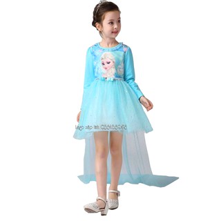 Váy Elsa Tà Dài có Vương Miện, Đũa Phép - Váy công chúa Elsa cho bé + bộ phụ kiện Elsa 02 món