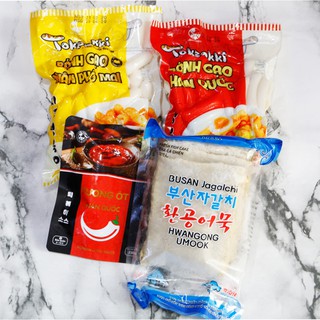 [COMBO 4 Món] Bánh Gạo Tokbokki Hàn Quốc nhân Phô Mai sốt cay với bánh chả cá.