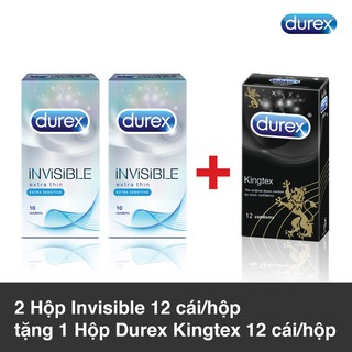 [ SIÊU RẺ ]2 Hộp Bcs Durex Invisible (10 Cái) + Tặng 1 Hộp Bcs Kingtex (12 Cái) [ SHOP YÊU THÍCH ]