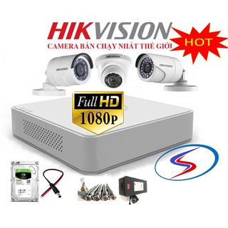 Combo 3 camera hikvision full HD1080P đầu ghi DS-7104HQHI-K1