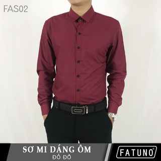 Sơ mi HỘP dài tay màu đỏ đô vải lụa cotton hãng Fatuno (FAS02DO)