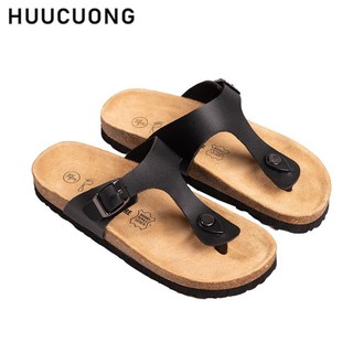 Dép unisex HuuCuong kẹp ngón màu đen đế trấu handmade