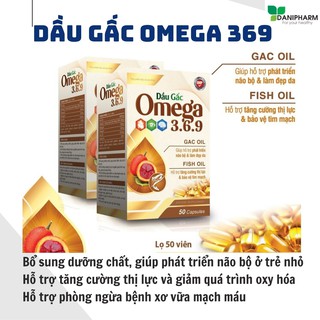 Dầu gấc Omega 3-6-9 DANIPHARM, bổ sung vitamin làm đẹp da chống lão hóa nhức mỏi mắt, hộp 50 viên