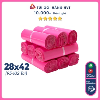 Túi gói hàng niêm phong, túi đóng hàng chuyển phát nhanh có sẵn keo dính NHỰA HVT size 28*42 màu hồng cao cấp