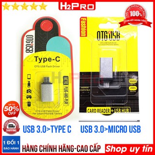 Đầu chuyển đổi usb 3.0 sang Type C-Micro USB OTG H2Pro chính hãng, đầu chuyển đổi usb 3.0 sang Type C-Micro USB cao cấp