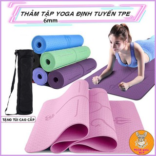 Thảm tập yoga định tuyến -Thảm tập gym 2 lớp TPE độ dày 6mm chống trơn trượt Cao cấp Tặng Kèm Túi