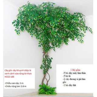 Cây giả- cây khuynh diệp lá xanh cành xòe rộng lá nhựa HO22-180