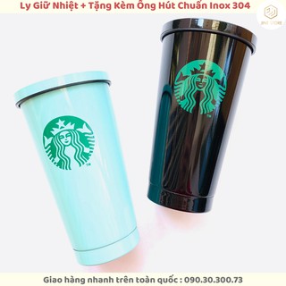 [Mã SKAMLTSM10 giảm 10% đơn 99K] Ly Bình Giữ Nhiệt Starbuck Màu Ống Hút Inox Cao Cấp BL6