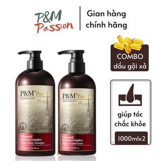 Combo dầu gội xả P&M Passion PHÁP NHẬP KHẨU CHÍNH HÃNG Phục hồi ngăn rụng tóc 1000ml