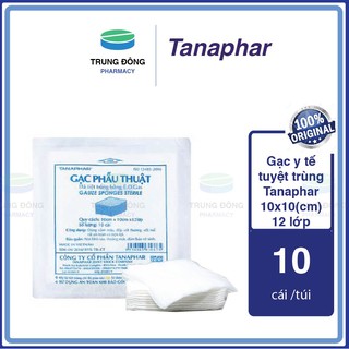Gạc băng vết thương tiệt trùng chống nước, gạc phẫu thuật Tanaphar 10x10 - Gói nhỏ 10 miếng - Trung Đông Pharmacy
