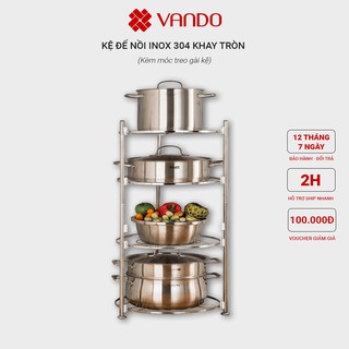 Kệ để đồ 4 tầng INOX 304 cao cấp, giá đỡ xoong nồi đa năng tiết kiệm không gian bếp VANDO