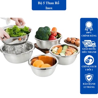 Bộ 5 Thau Rổ Inox Rửa Rau Củ Quả - Thau, Chậu Rửa Rau - Thau Trộn Salad Dày Dặn Siêu Tiện Dụng Cho Nhà Bếp (1)