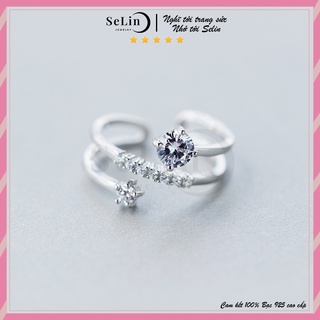 Nhẫn bạc nữ 925 kiểu dáng Hàn Quốc đính đá cao cấp cá tính SELIN JEWELRY - 0089