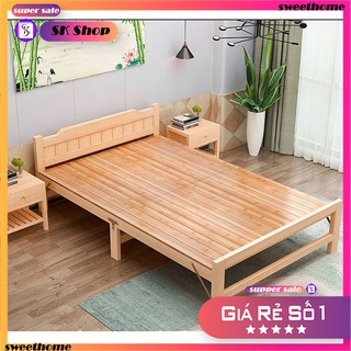 Giường xếp gỗ thông Giường gỗ gấp gọn 80x195x41cm tặng kèm đệm (1)