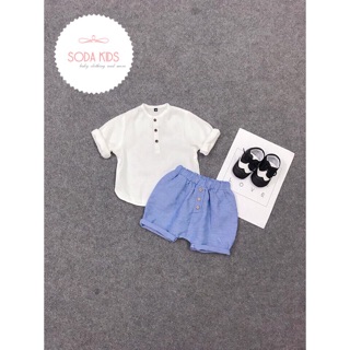 Set áo đũi trắng + quần đũi xanh (1)