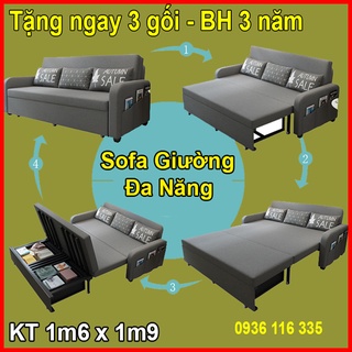 Sofa giường thông minh gấp gọn đa năng,ghế sofa giường 2in1 khung thép sơn tĩnh điện có ngăn chứa đồ kích thước 1m6x1m9