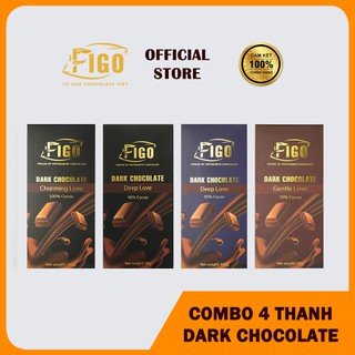 [Chính hãng] Combo 4 Dark Chocolate 100% Cacaao, Dark 90%, Dark 85%, Dark 70% Hộp 50g Figo