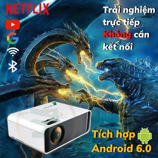 Máy chiếu mini KHUNG LONG XANH T1080PRO hỗ trợ HD+, tích hợp androi box, kết nối điện thoại laptop không dây và có dây