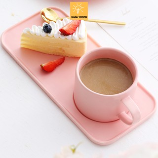 Set cốc sứ macaron gồm cốc uống trà kèm đĩa chữ nhật - phụ kiện bàn ăn xinh xắn