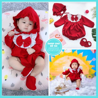 Set Body cho bé gái mặc Noel màu đỏ mận gồm 3 món (4-12kg)